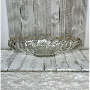 Vintage Jeannette Glass Gondola Centerpiece Bowl With Gold Trim